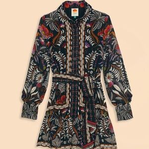 Farm Rio Classic Garden Long Sleeve Mini Dress